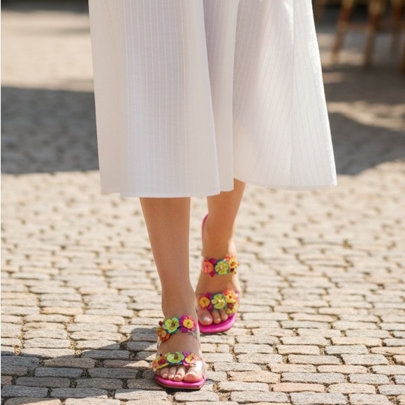 Stuart Weitzman Shoes - Stuart Weitzman Low Heel Tinkerbelle Pink Floral sandals in Size 7.5